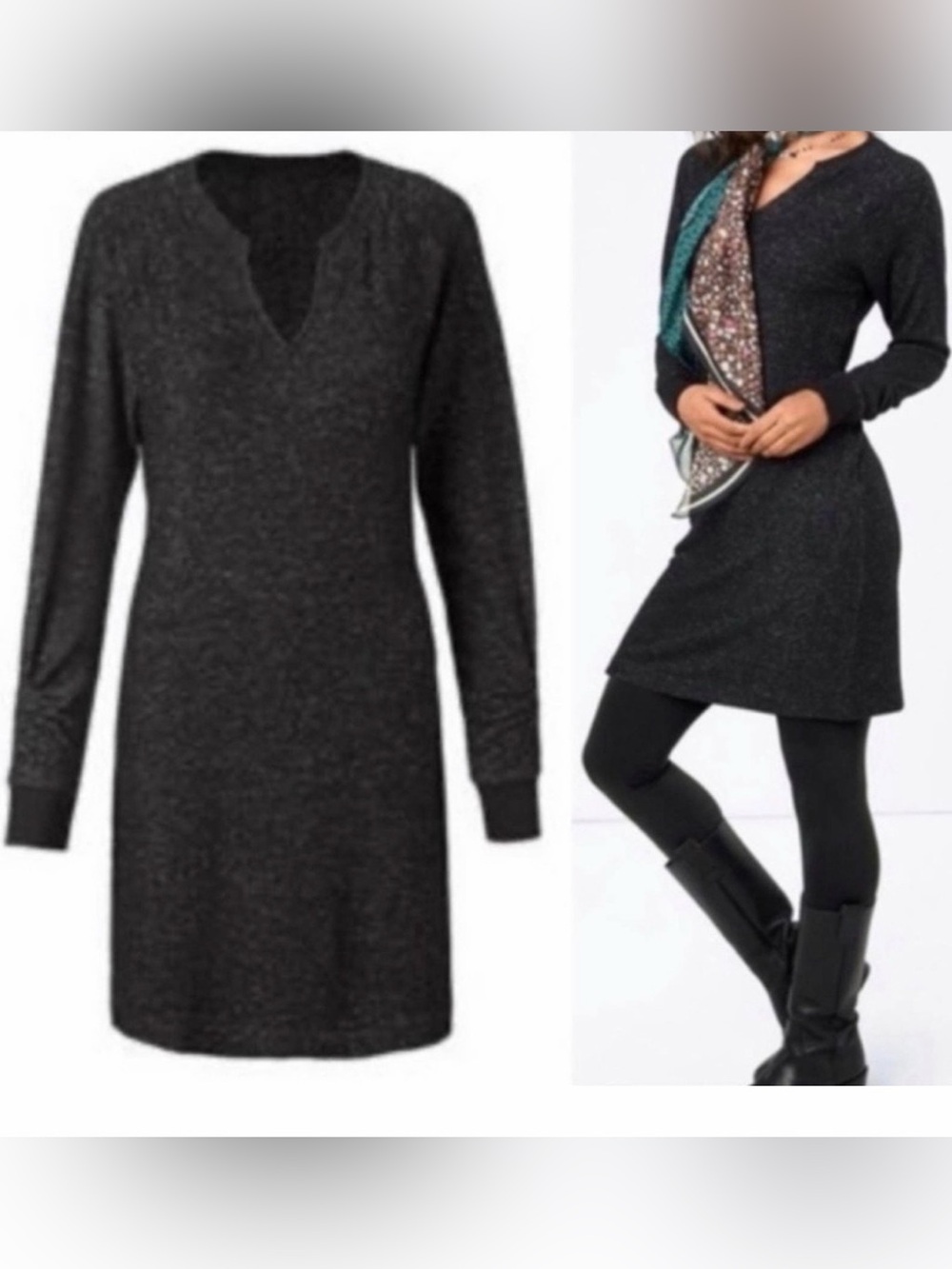 Cabi “PJ” Heather Black v neck dress Size M